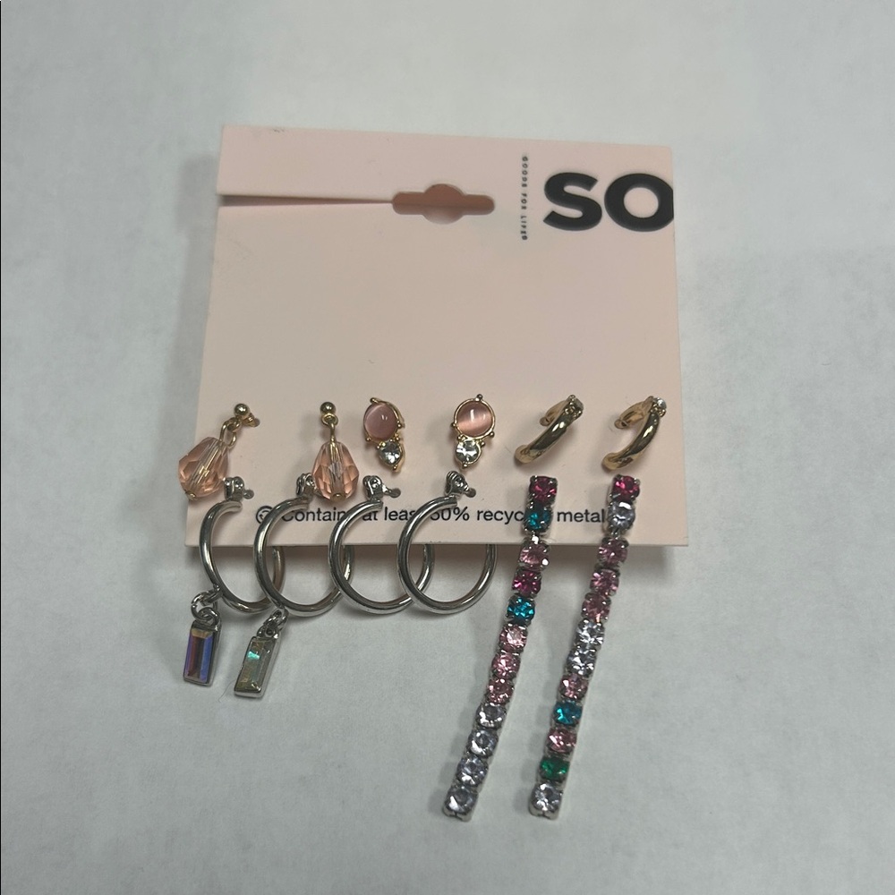 SO Golden and Silver Stud Earring Set 6 pairs NWT